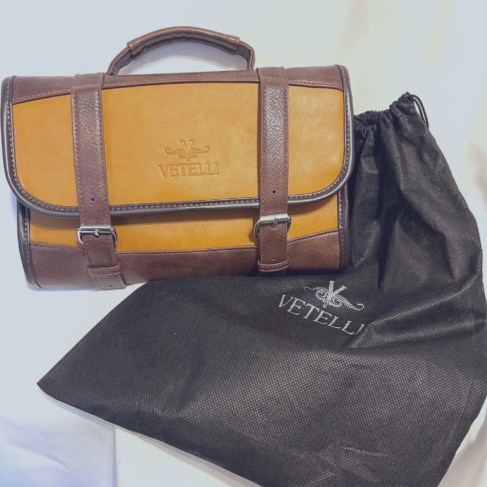 Vetelli Men's (Unisex) Hanging Travel Toiletry Bag-NWOT-Brown/Camel-Storage Bag
